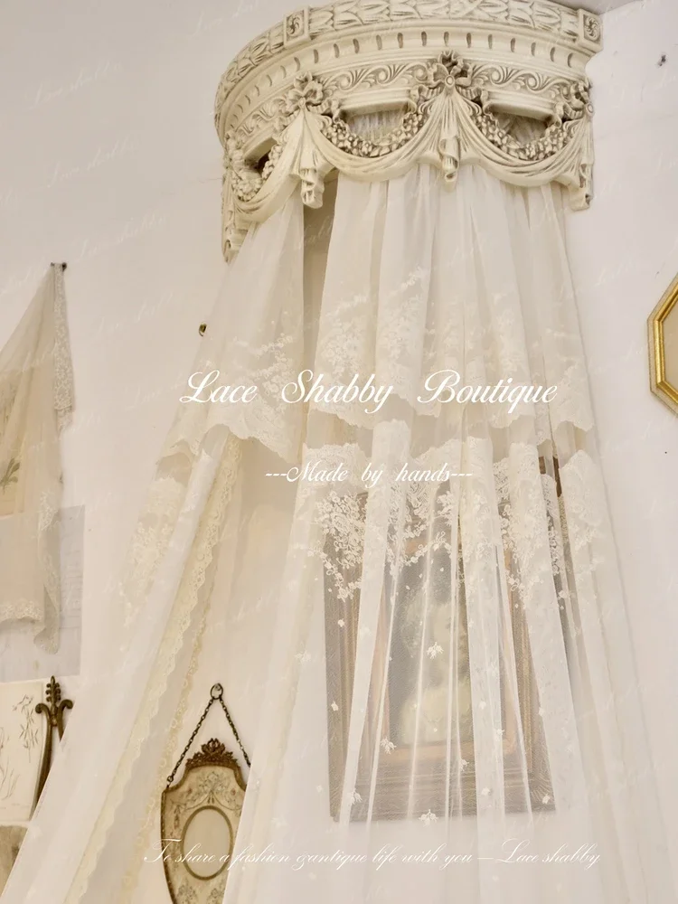 South French ancient style solid wood bow carved princess bed mantle frame mosquito net frame