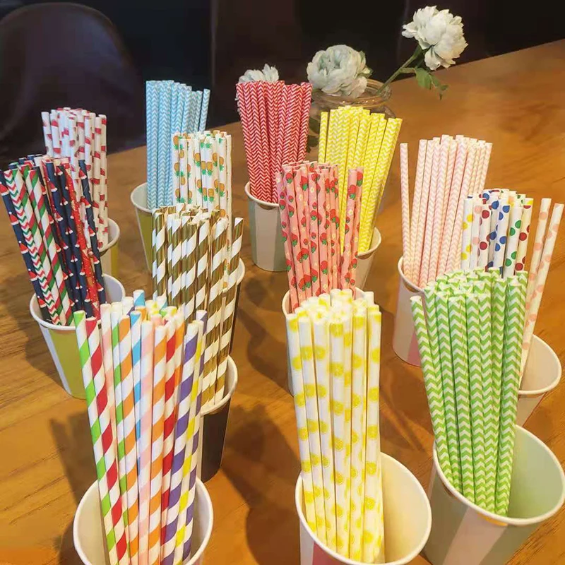 25pcs/Lot Foil Rainbow Gold/Silver Disposable Drinking Color Paper Straws Birthday Christmas Wedding Decor Party Event Supplies