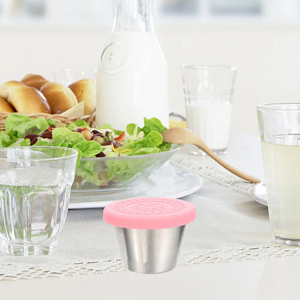 

6pcs Stainless Steel Dipping Sauce Cups 70ML Reusable Containers Silica Gel Lids for Lunch Box Kitchen Bar Accessories