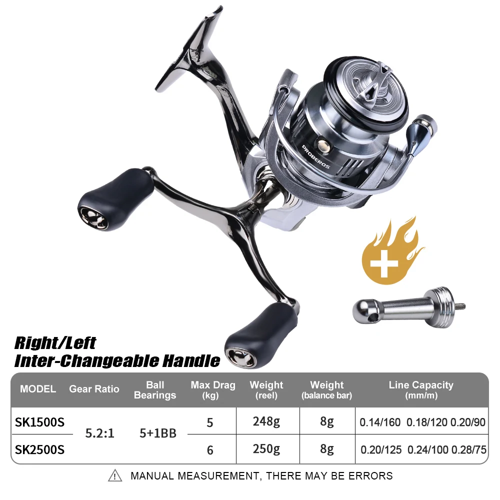 Sunlure Fishing Reel 1500-2500 Series Double Handle Spinning Wheel Water Proof Reel 5.2:1Gear Ratio Wool Gasket Drag System