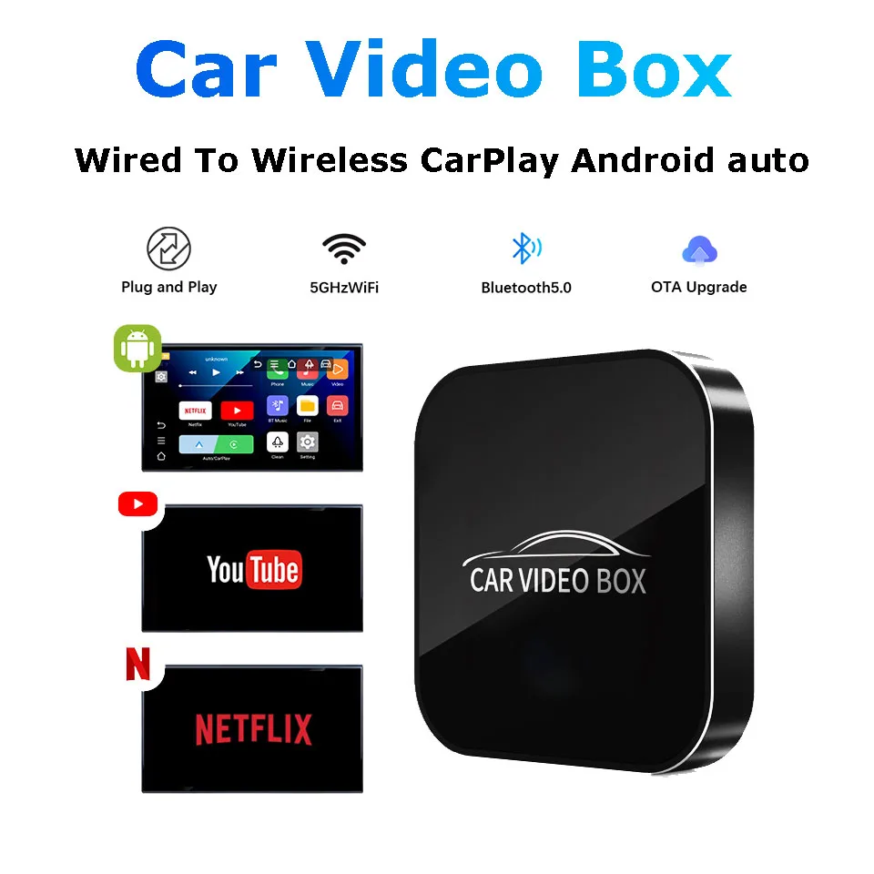 Car Video Box  Carplay Ai Box Wireless CarPlay Android Auto Smart TV Box Car Intelligent System WIFI Support Netflix YouTube