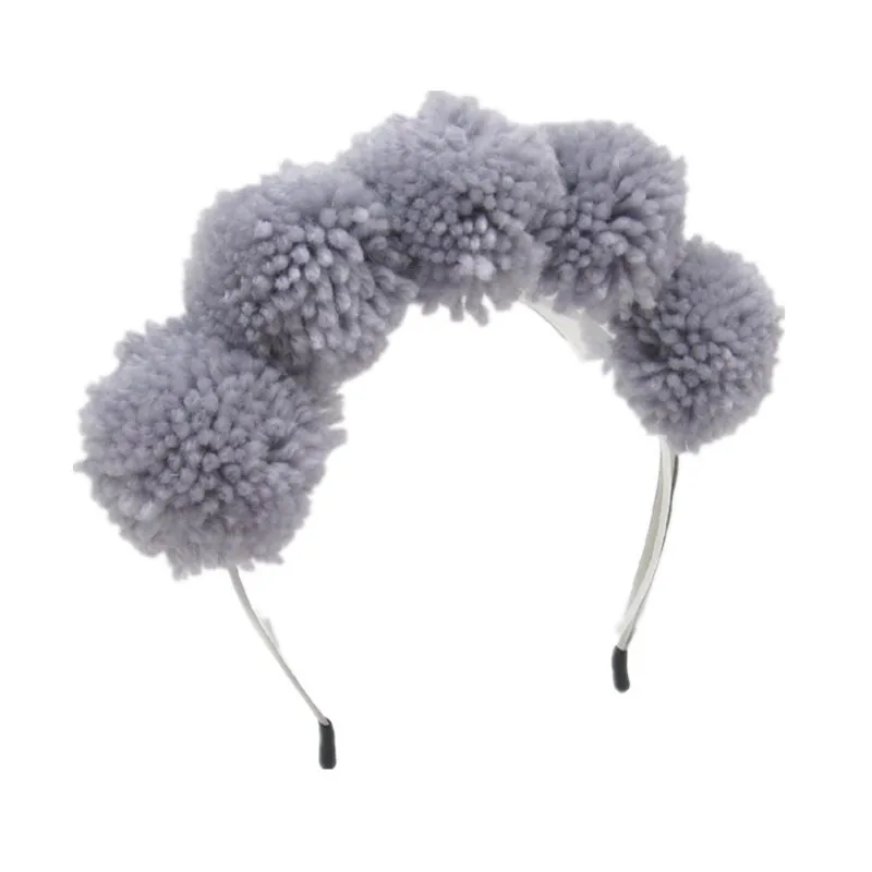 

Yarn pomp 6cm cute pompom children hairband fashion winter style headband full head winter children hair accessories
