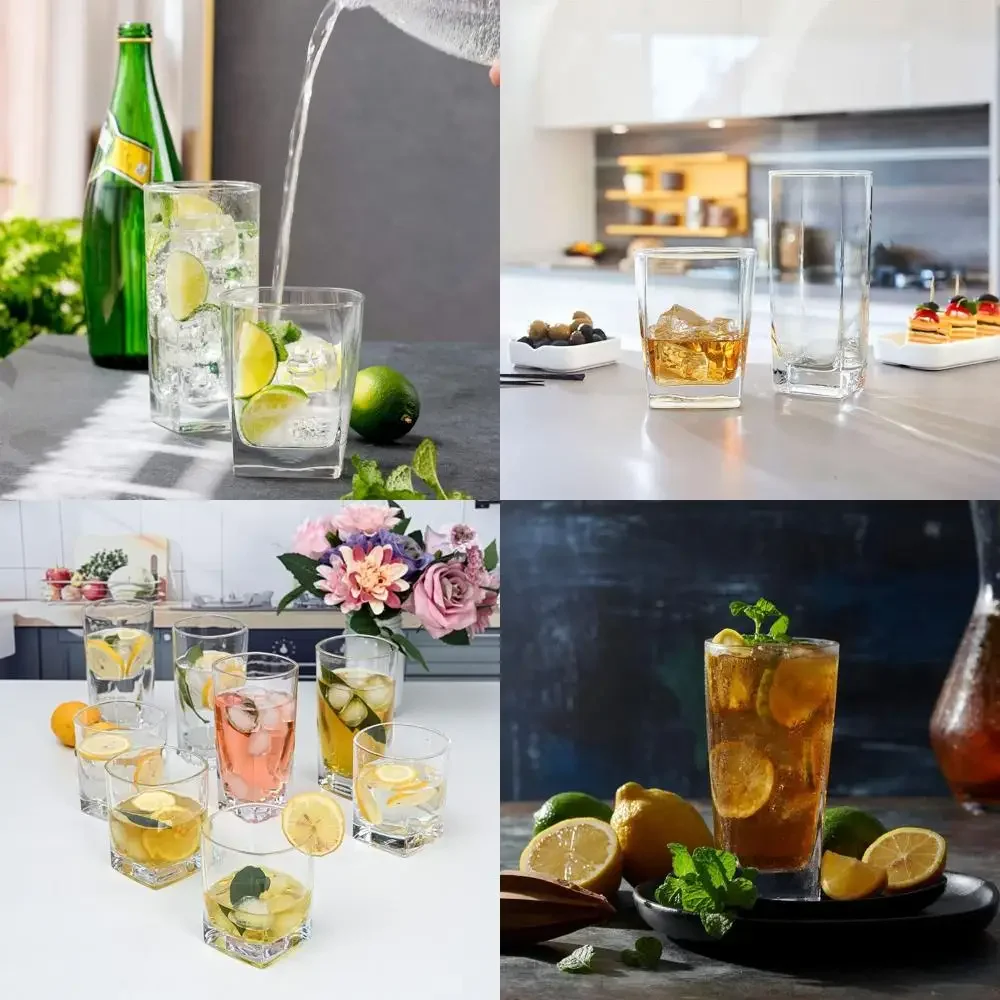 

Collins Everyday Drinking Glasses Set of 16 Drinkware Kitchen Glasses for Cocktail, Iced Coffee, Beer, Ice Tea, Wine, Whiskey, W