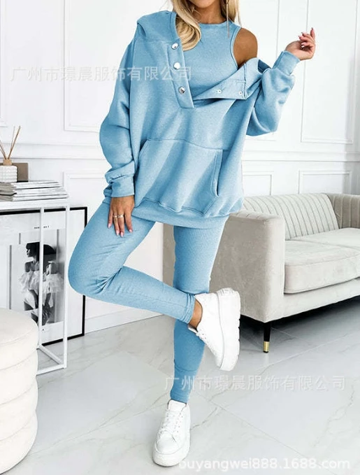 Women Casual Pants Sets 2024 Early Spring Autumn Long Sleeved Pockets Design Comfortable Loose Fitting Sports Set Two-Piece Set