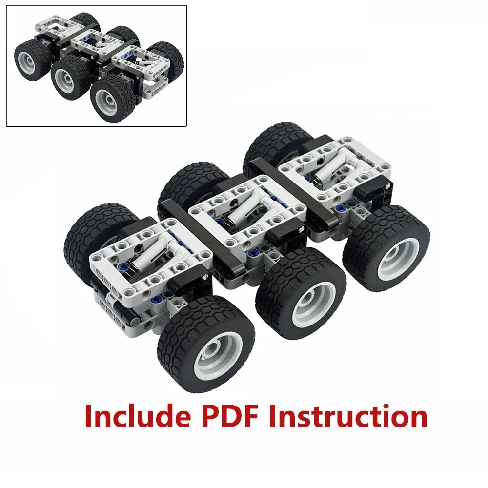 3 Axled Trailer 119pcs MOC High-Tech Car Wheels Set Building Block DIY Technical Pin Liftarm Parts Suspendettrailer Brick Toys