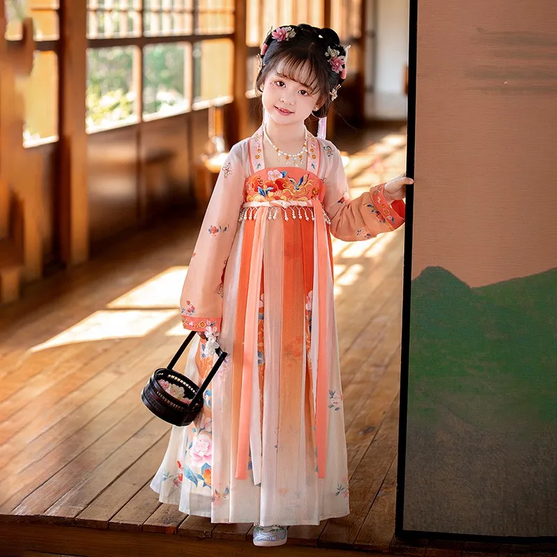 فستان عتيق على الطراز الصيني القديم للفتيات فستان هانفو جديد سوبر الجنية طفلة الربيع الصيف طويلة الأكمام الاطفال الأطفال تأثيري #5
