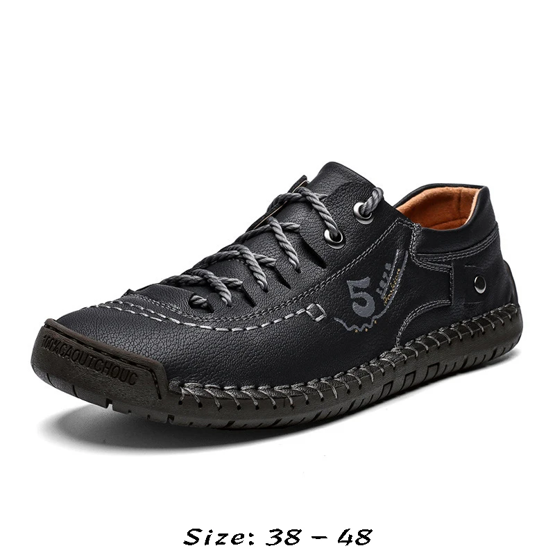high quality leather casual shoes for men low cut handmade comfortable size 41 42  47 48 new 2023 walking shoe - black brown