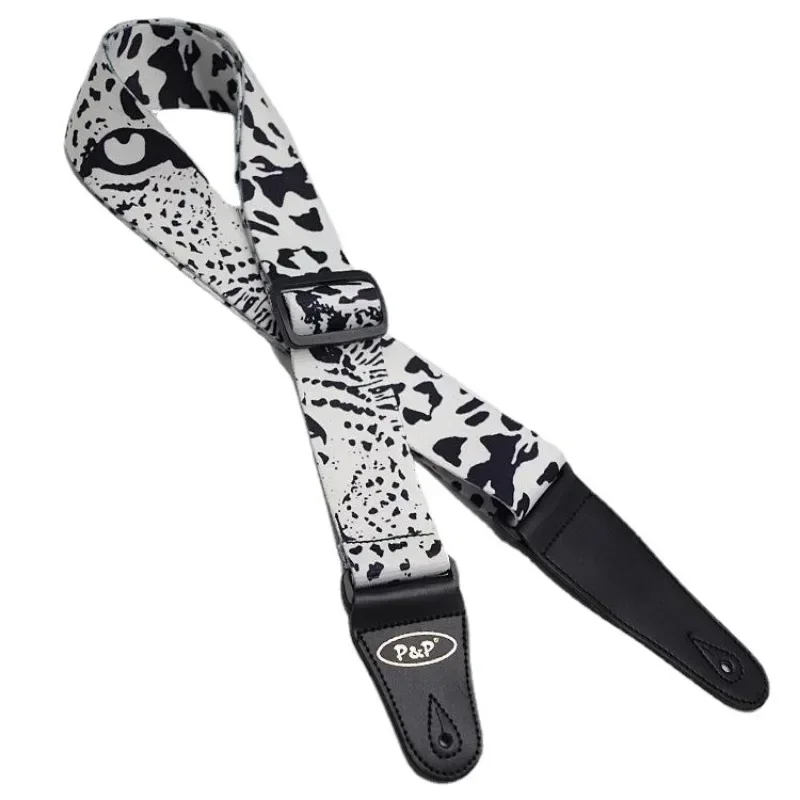 Zebra-striped Leopard Print Guitar Strap Adjustable Shoulder Strap for Acoustic Folk Electric Guitar Bass Ukulele Guitar Strap