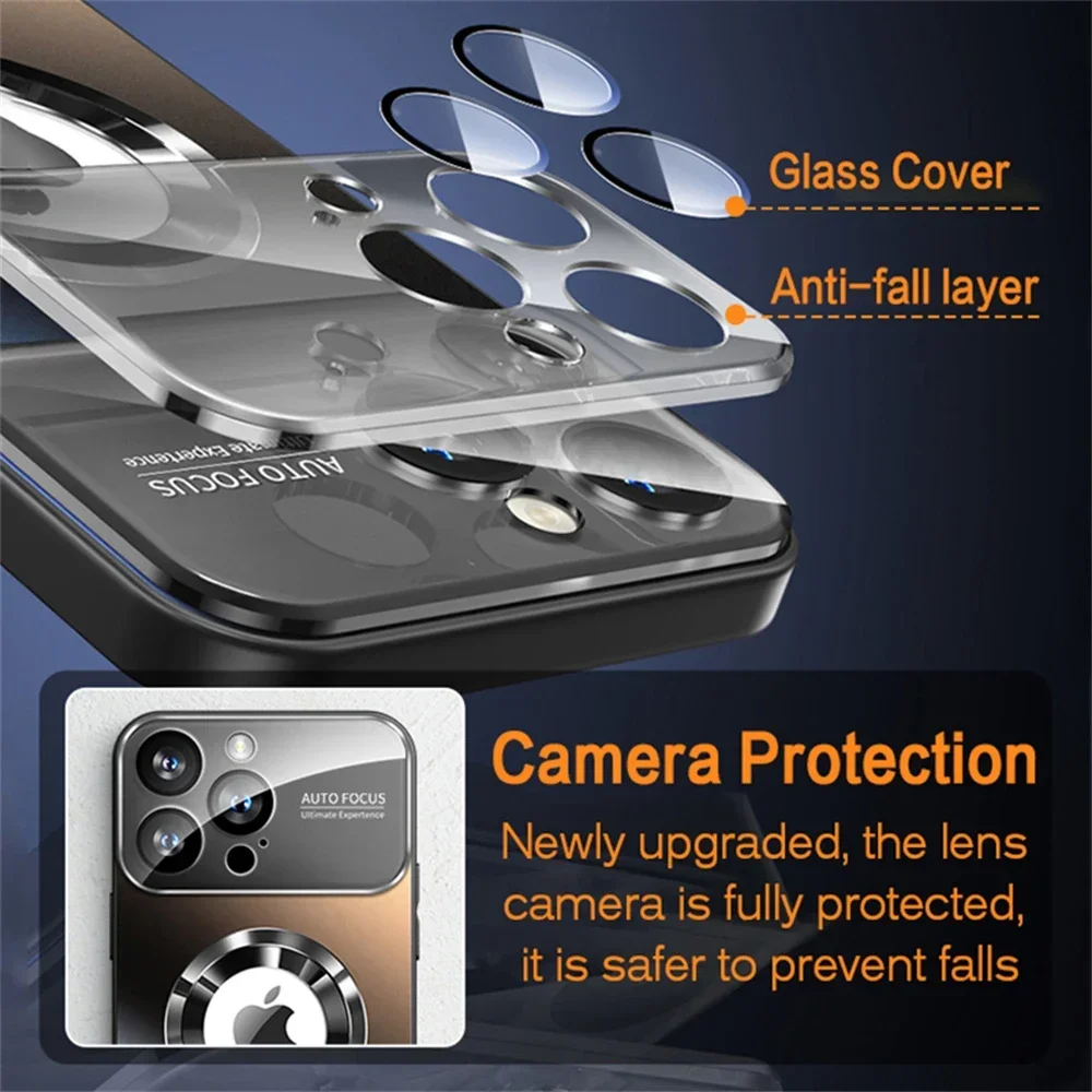 Shockproof Glass Lens Camera Protection for Magsafe Case For iPhone 15 14 13 12 Pro Max Plus Matte Tempered Bumper Magnetic Case