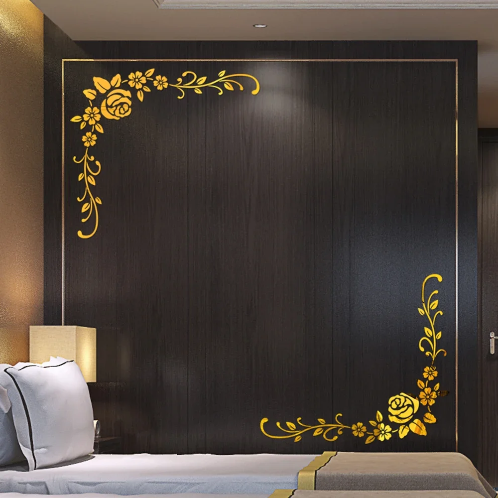 3D Mirror Wall Sticker Flower Removable  Art Acrylic Mural Decal Wall Home Bedroom Corridor Hotel Decor Vine Mirror Sticker