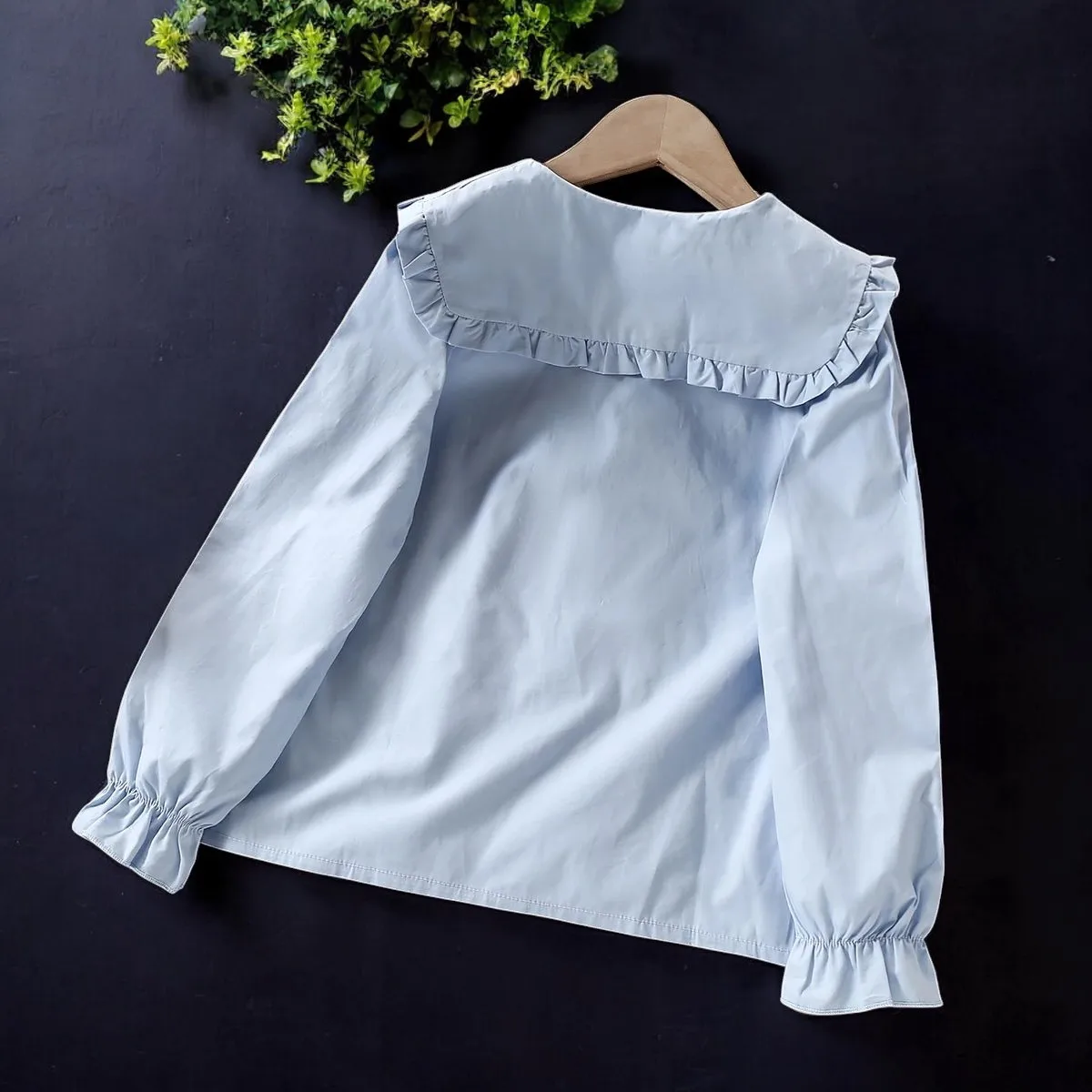Crianças plissado azul escola camisas para meninas blusas branco primavera outono longsleeve crianças roupas para adolescente 6 8 10 12 13 anos