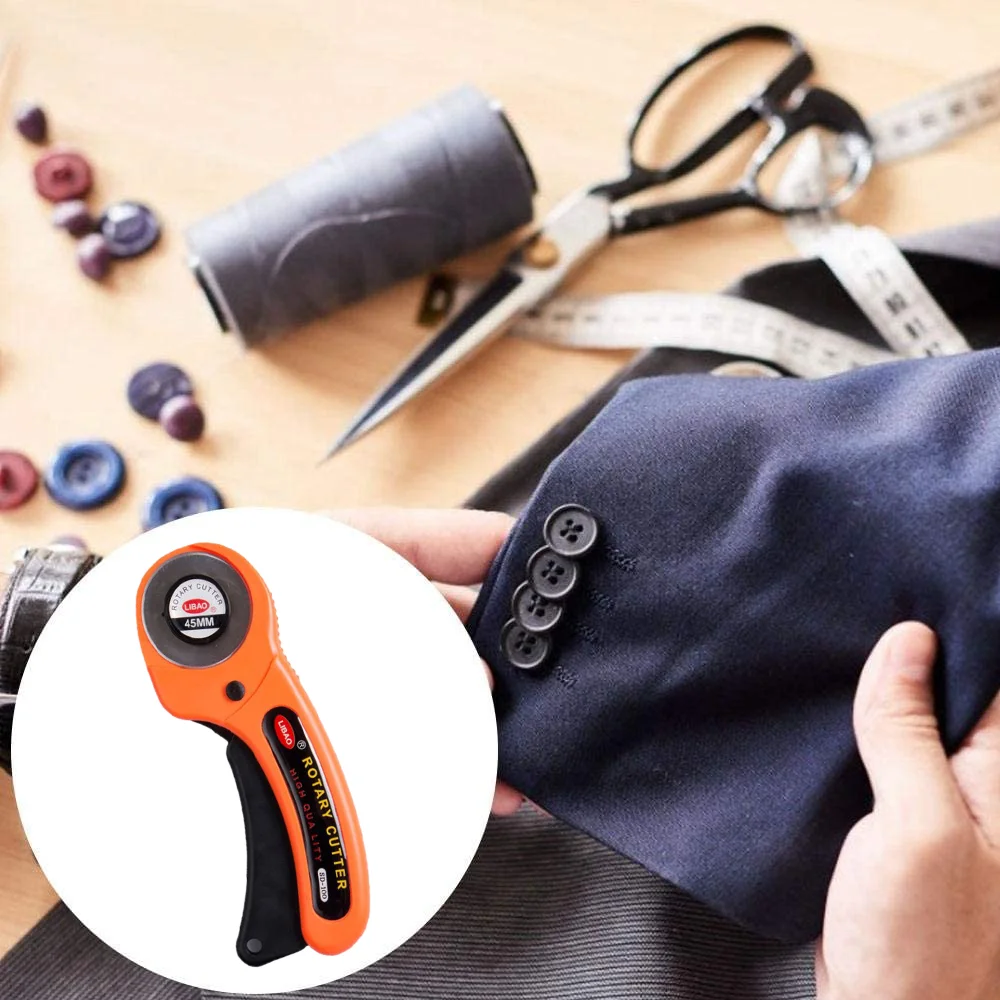 45-mm-Rotationsschneider-Set, Lederhandwerksschneidewerkzeug mit ergonomischem Griff für DIY-Stoff, Patchwork, Nähen, Quilten, Basteln – Detail 7