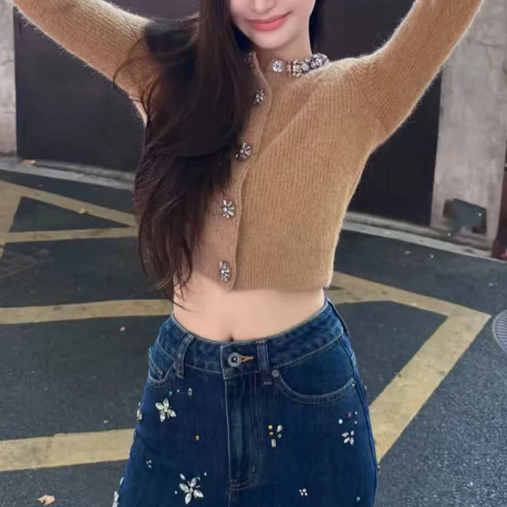 Faionable ort Cárdigan de punto redondo Ne Color Diamond prendas de vestir exteriores para mujer otoño 2025 fibra de poliéster básica Sle