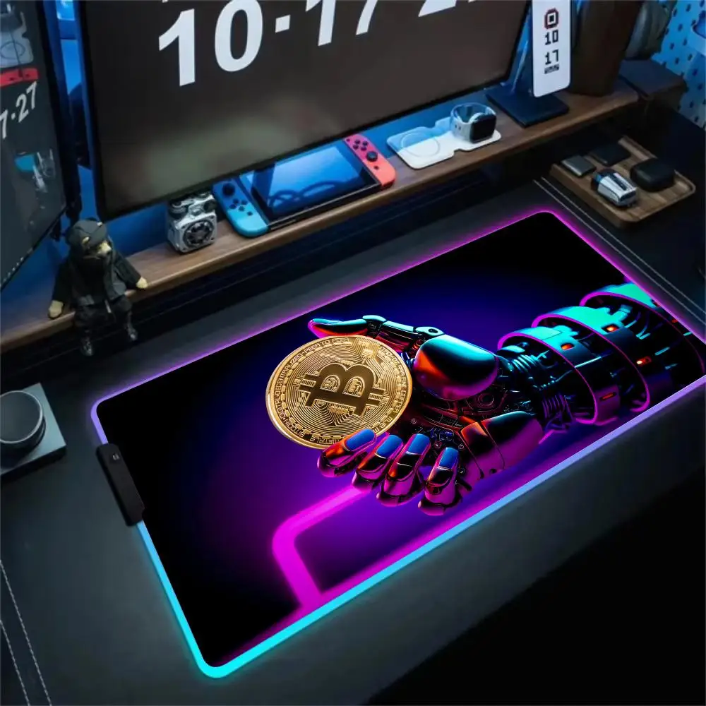

RGB Mouse pad Sense of technology Bitcoin LED glow gaming mat rubber anti-slip Desk Mat pc accessories Gaming keypad mousepad