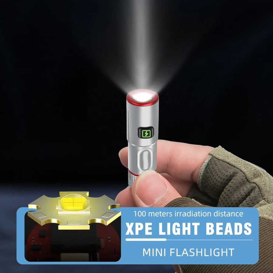 1000LM Mini Strong Light Flashlight Portable Necklace Pendant LED Torch Built-in Battery USB Rechargeable Emergency Lantern