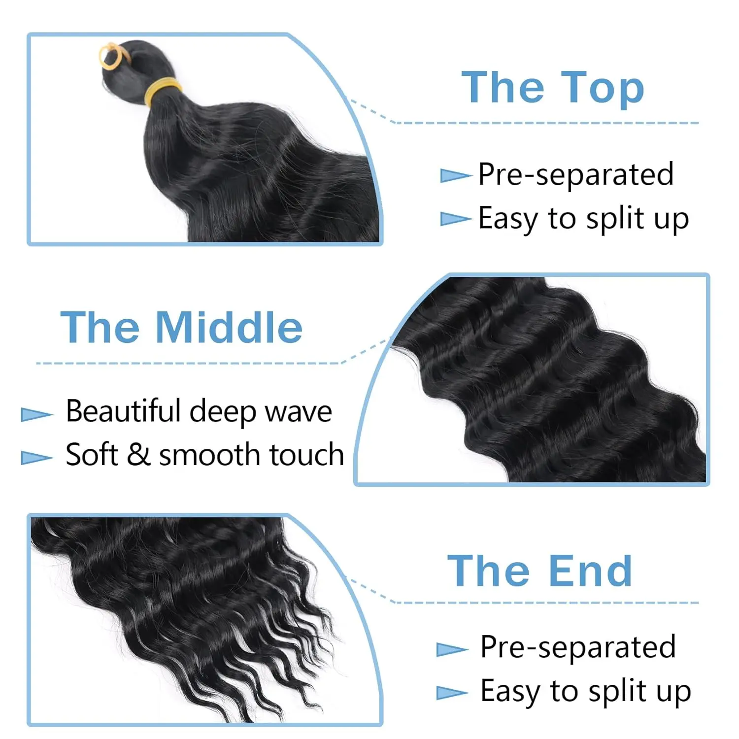 Onda de água extensões de cabelo, Afro Kinky Curly sintético torção Crochet cabelo, resistente ao calor, onda profunda, marrom, 20"