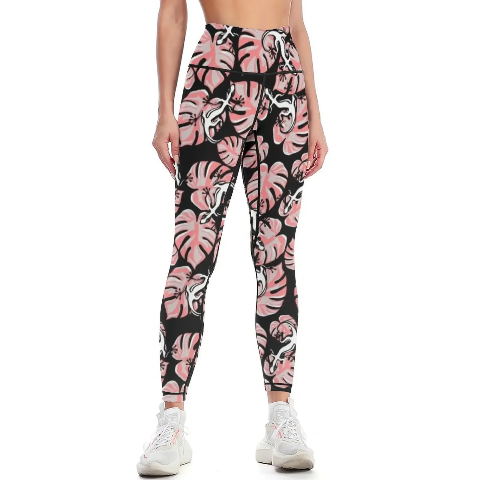 

Salamander And Pink Leaf Pattern Leggings Training pants Jogger pants sportswear gym for physical Womens Leggings