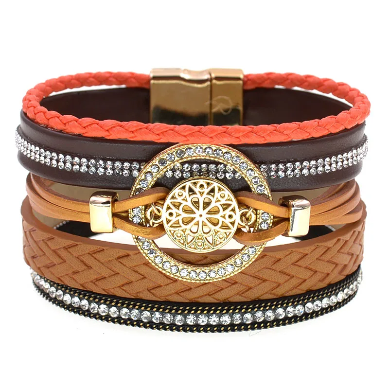 WELLMORE Summer leather bracelets for women round Zinc Alloy bracelets 7 colors magnet charm bracelets fashion jewelry wholesale