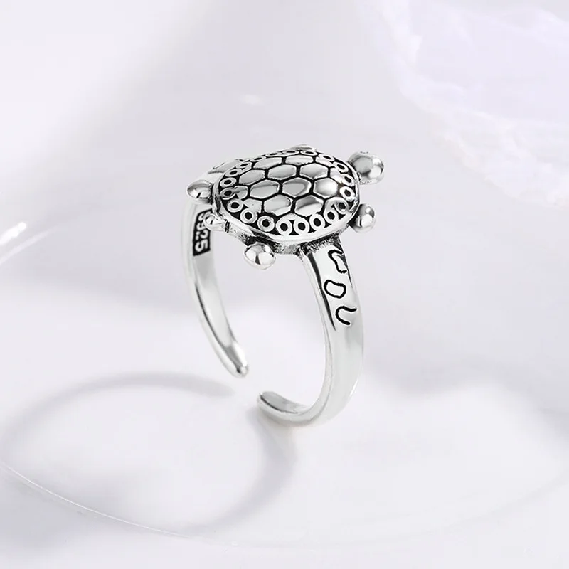 New Arrival Elegant Turtle Animal Design Thai Silver Female Rings Promotion Jewelry For Women Party Gifts No Fade Cheap