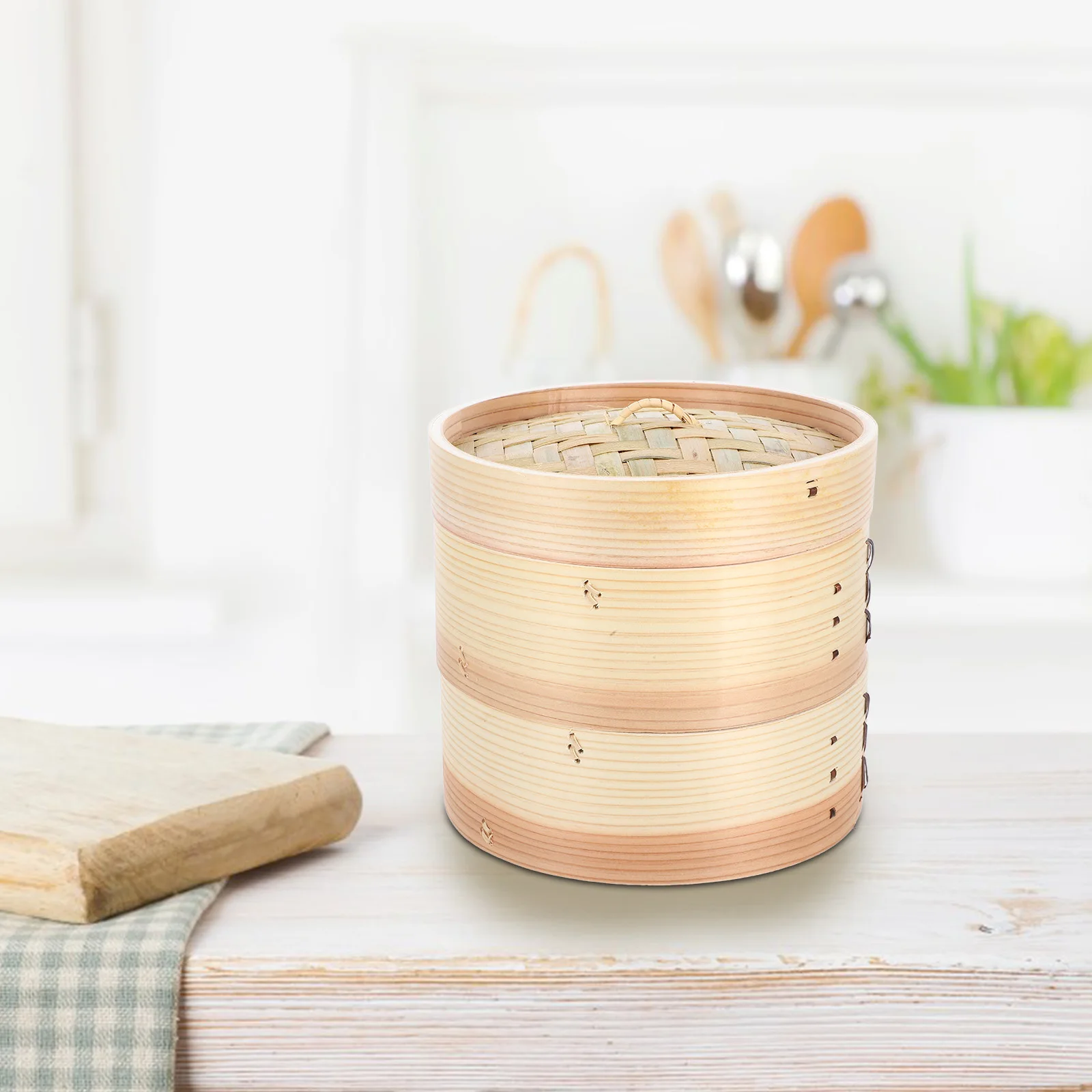 

Bamboo Basket Household Food Cooking Double Layer Dumpling Pot Kitchen with Lid for Soup Buns Vegetables Pot Cooking