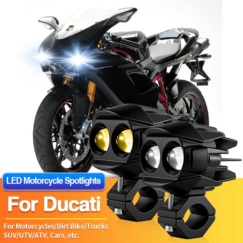 

1 комплект универсальных светодиодных противотуманных фар для мотоциклов, двухцветные прожекторы для Ducati 999S/1098/1098R/1098S/1198/1198R/1198S/1199