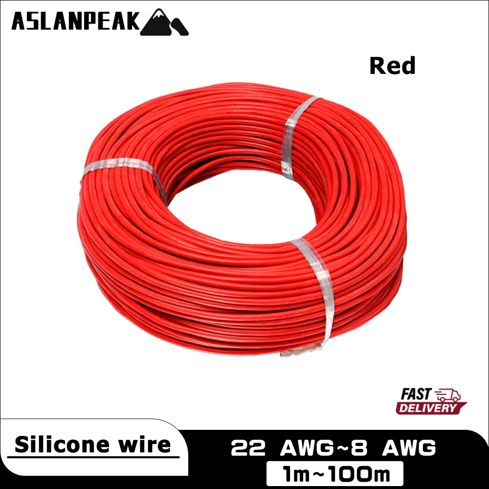 Cabo de silicone vermelho 22-8awg 1-100m, fios elétricos, cabo de extensão de energia macia para alto-falante de áudio de carro, bateria led 20awg 12 14 awg