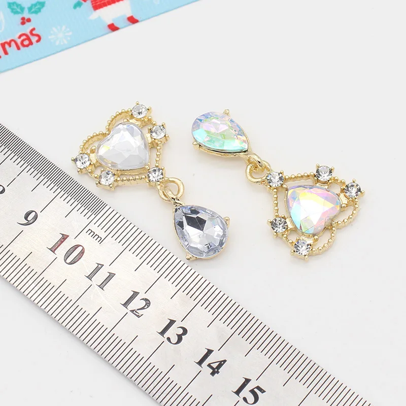 10Pc 20*40mm NEW Heart Crystal Rhinestone Brooch Accessories DIY Wedding Invitation Card Wine Glass Gift Box Creative Decoration