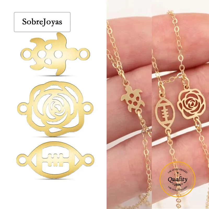 

14-каратное золото, розовая черепаха, рыбный соединитель для DIY браслета, ожерелья, аксессуары для изготовления ювелирных изделий, подвески