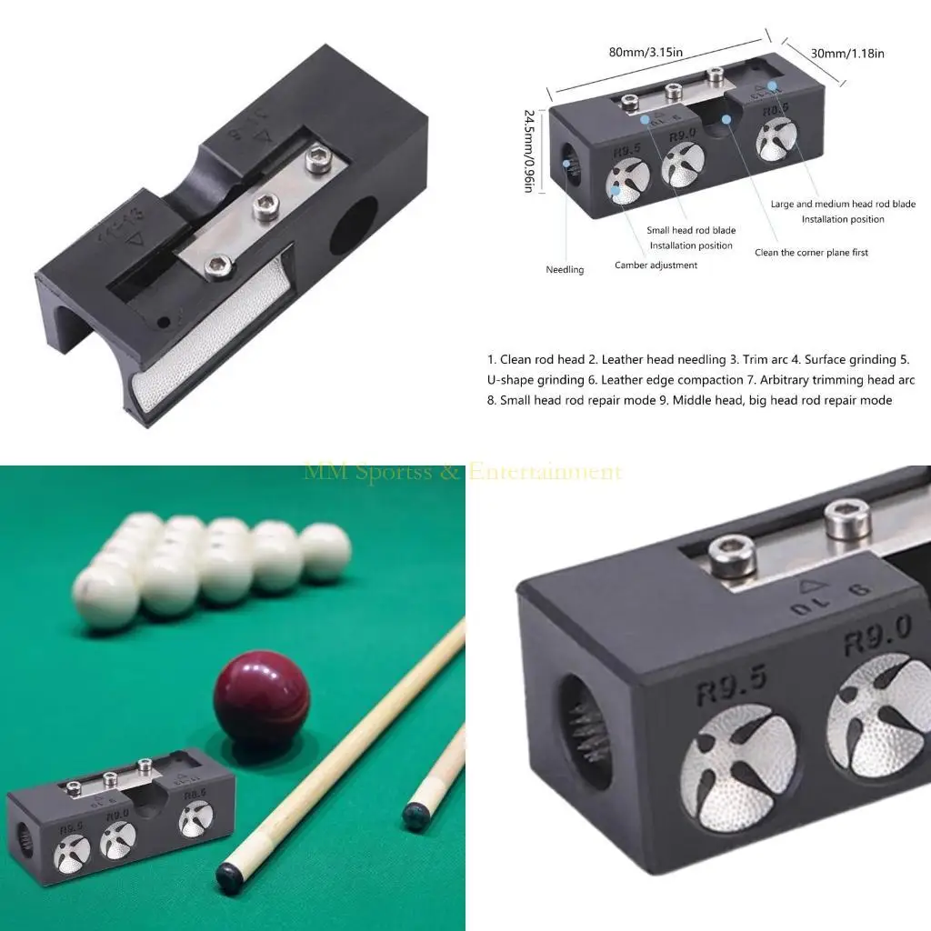 31BE Billiard Cue Tool for Burnisher 9 in 1 Pool Cue Tip Repair Pool Tip Shaper