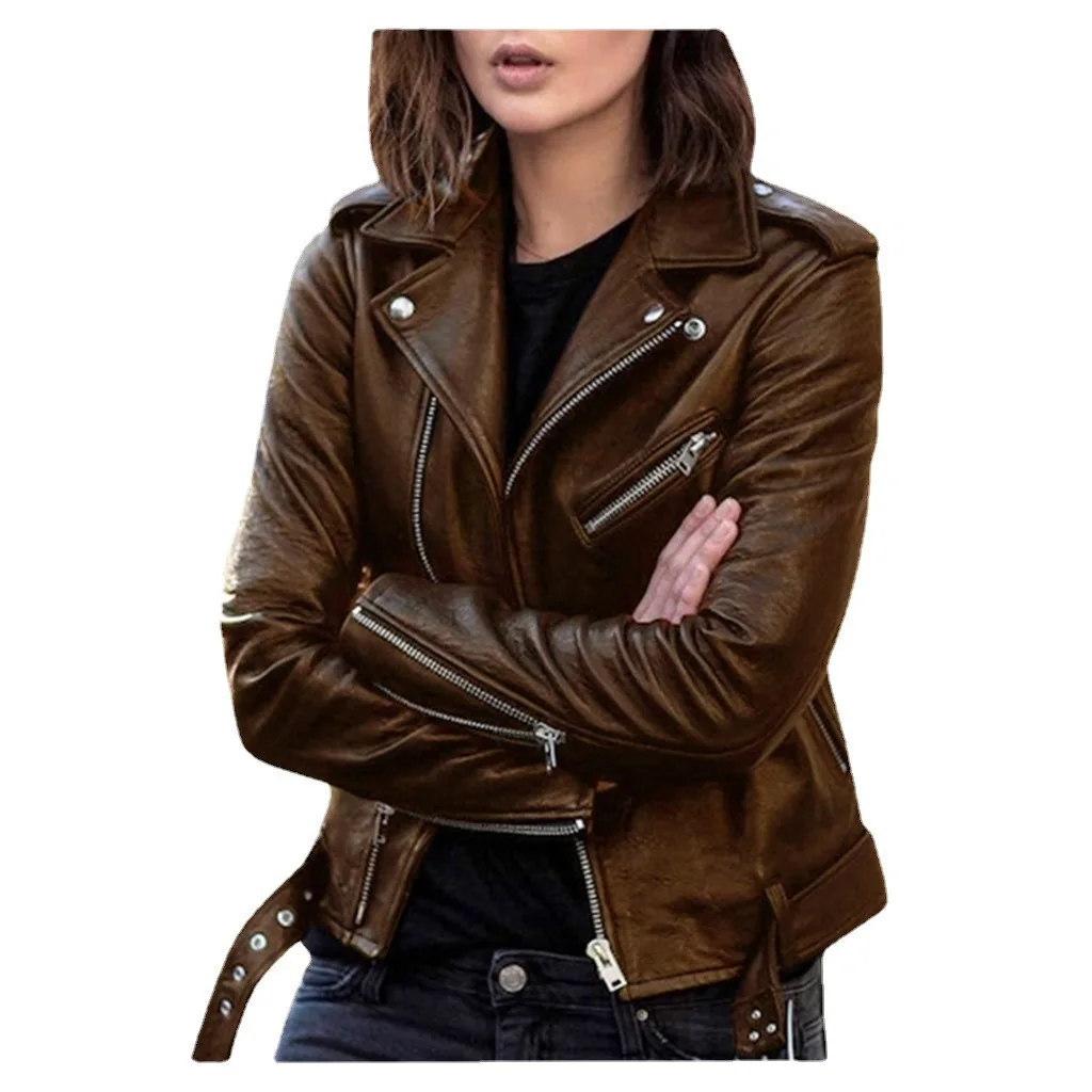 Women Short PU Leather Jacket New Spring Autumn Fashion Slim Locomotive Coat Female Large Size Zipper Leather Outwear 5XL