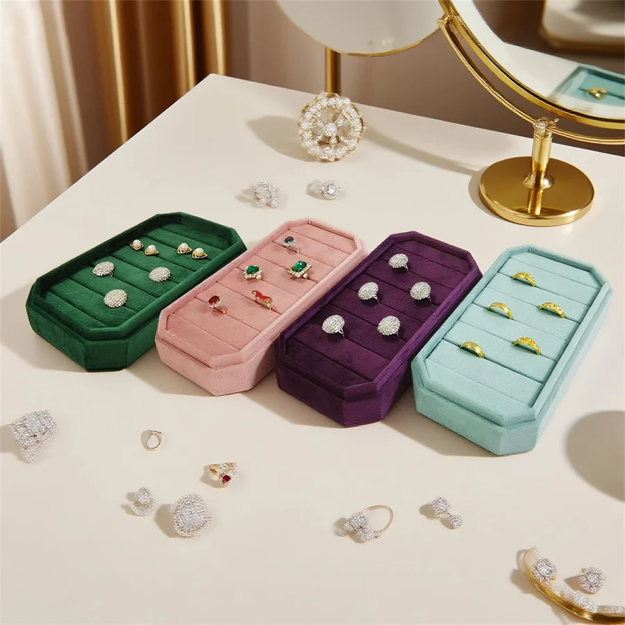 Octagonal Cover Velvet Jewelry Ring Display Box Earrings Ring Storage Display Box Home Gift Box