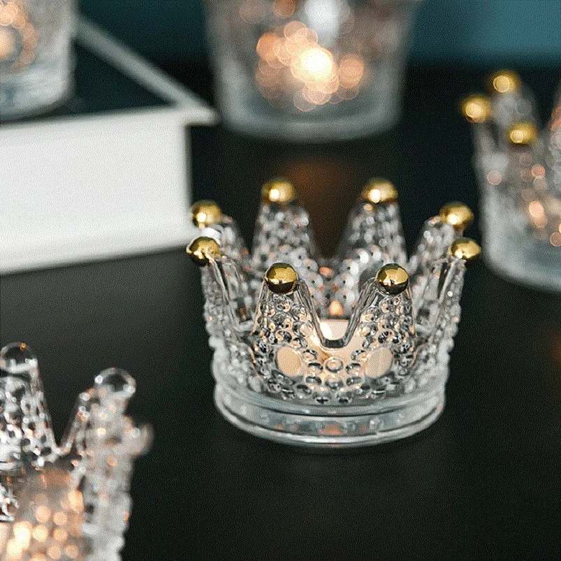 Creative Small Glass Candlestick Mini Crown Glass Ashtray Bar Decor