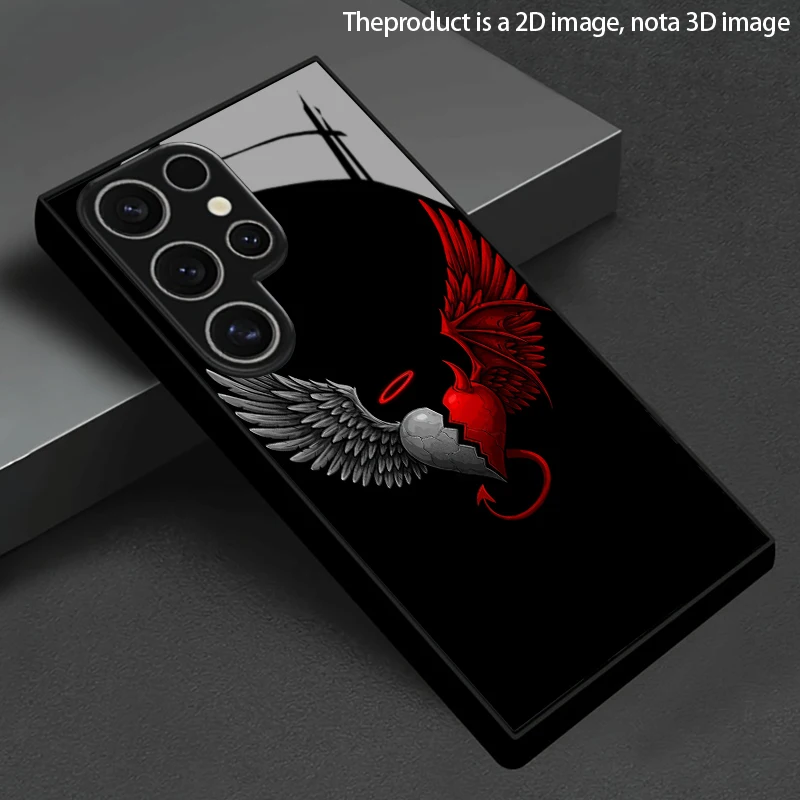 2D Heart Split Wings Pattern Mobile Phone Case for Samsung S26 S25 S24 S23 S22 S21 S20 A56 A36Tempered Glass Protective Cover