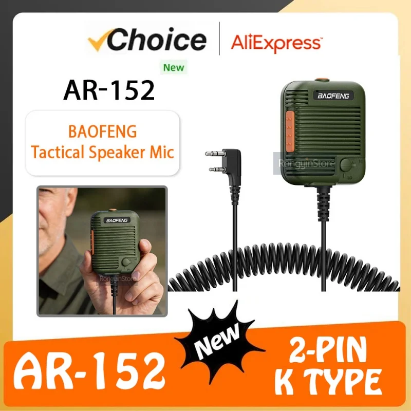 Baofeng AR-152 Mic Walkie Talkie 1701A Microphone PTT Radio DM-32 Speaker Keenwood 2-Pin Type Handheld Mic For UV-K6 UVK5 K Plug
