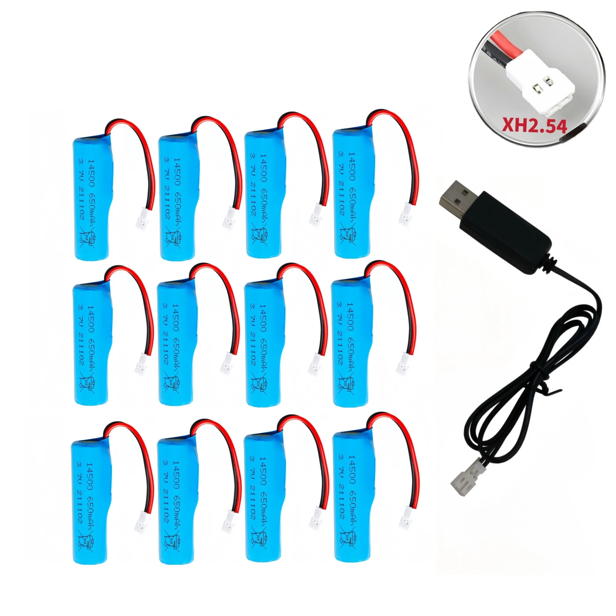 12PCS 14500 Rechargeable Lithium Battery 3.7V 650mAh 10C USB Charger for Q9 RC Boat Q10 RC Mite removal device Facial steamer