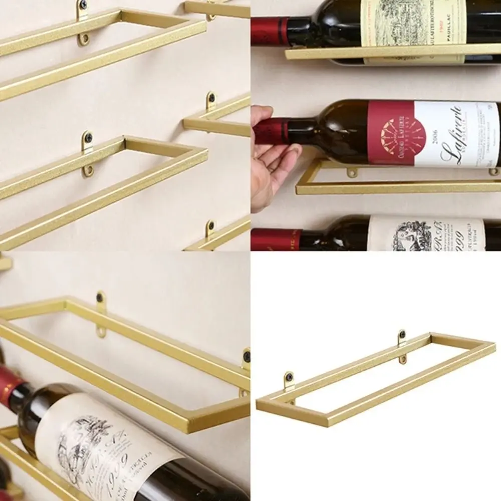 Metal Wine Rack Wall Mounted Black/Gold Wine Bottle Holder Useful Hanging Wine Display Shelf Liquor Wine Bottles