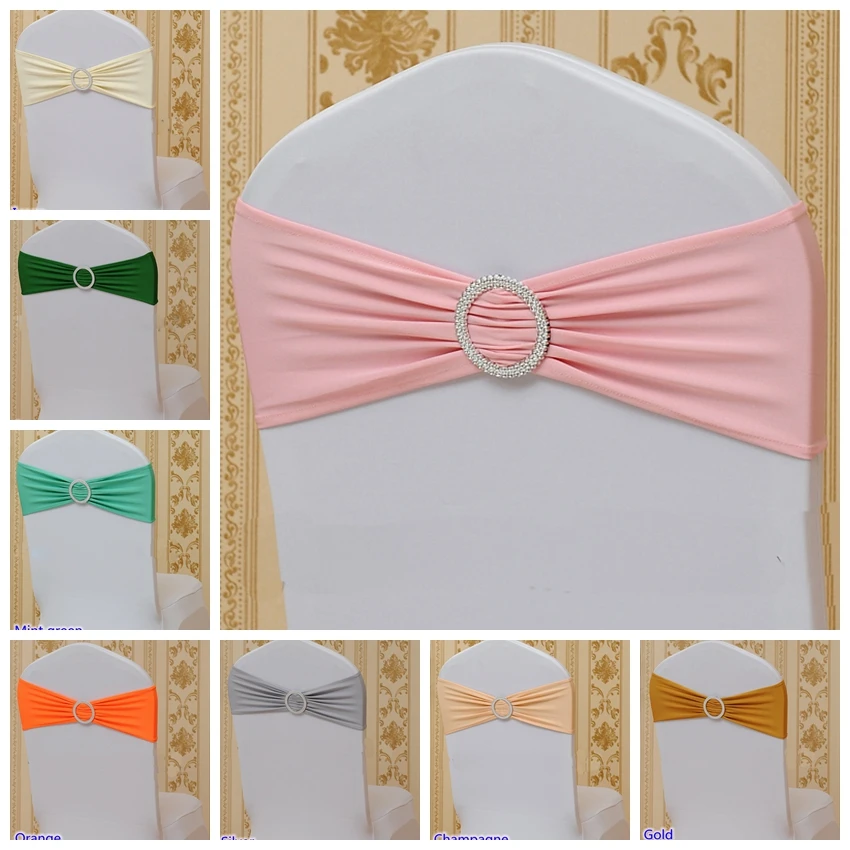 

Dark Red Colour Wedding Chair Decoration Birthday Party Chair Sash Bow Tie Bands Spandex With Round Buckles Holiday Celebration