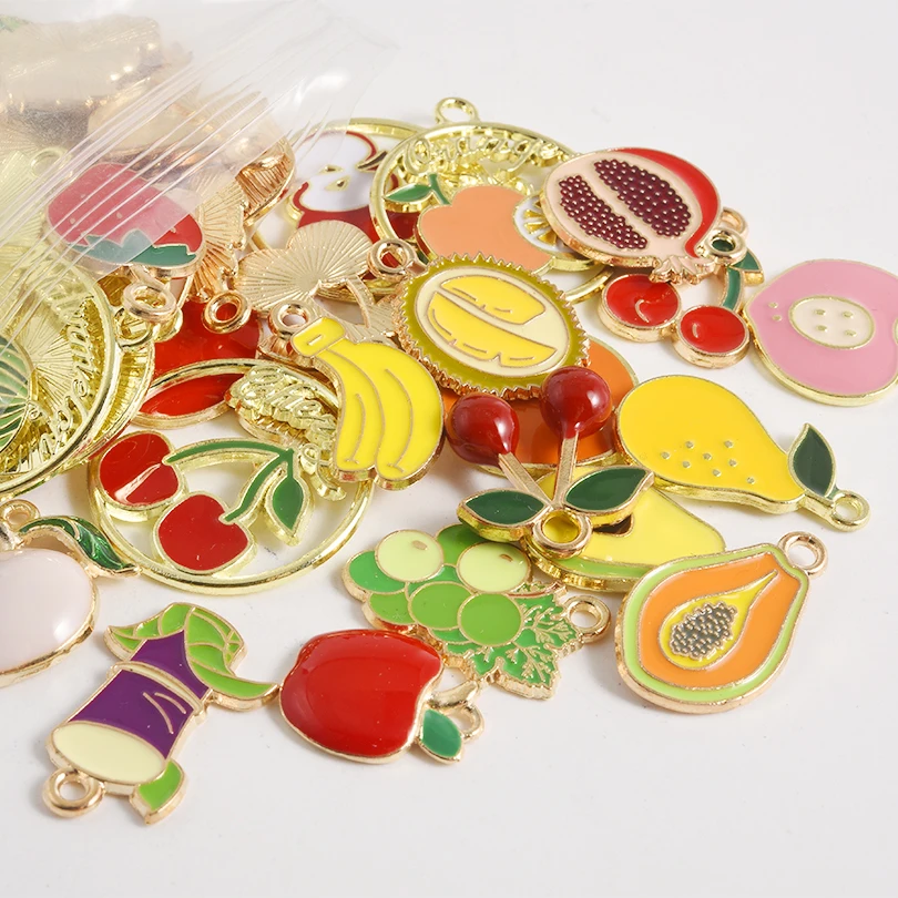 10/20/30pcs Enamel Charms for Earrings Pendants Necklaces Fruit Strawberry Pineapple Banana Orange Charms Hand Jewelry Making