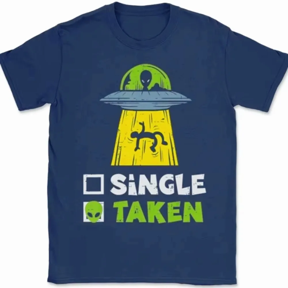 Funny Alien UFO Single Taken Checkbox Graphic T-shirt Men Women Sci Fi Soft Cotton Short Sleeve Daily Casual Street Tops