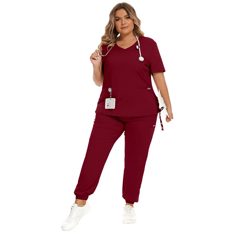 New Scrubs Set Medical Uniforms Stretch Scrub Tops with Pocket Pants Nurse Uniform Doctor Surgery Overalls Beauty Salon Workwear