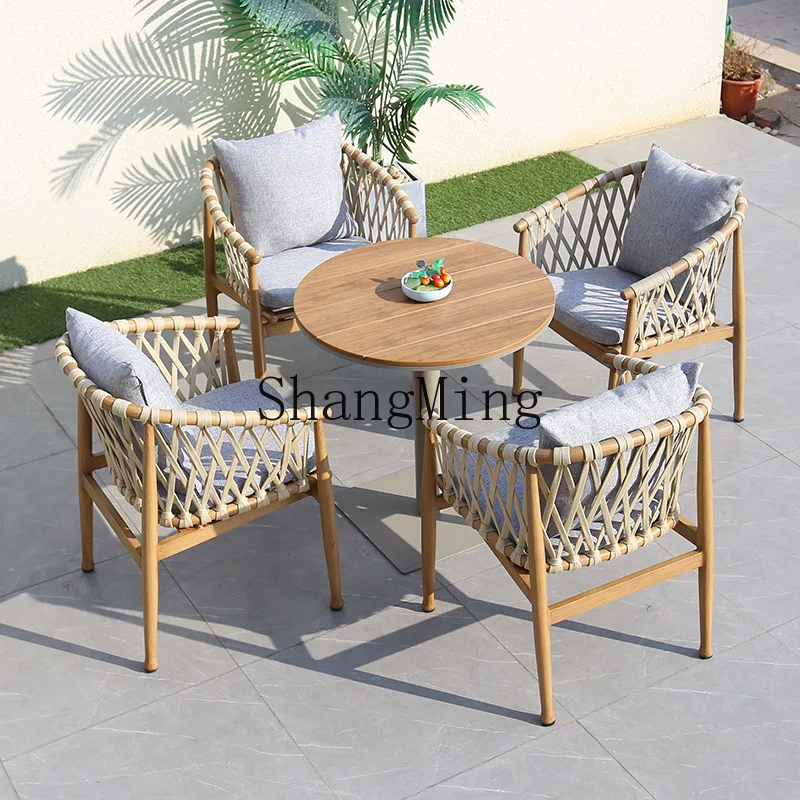 

FG outdoor tables and chairs courtyard garden terrace leisure furniture rattan chair waterproof sunscreen imitation wood chair