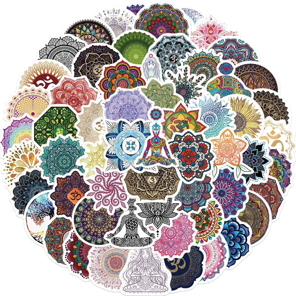 50PCS Cartoon Mandala Flower Yoga Sticker Graffiti iPad Helmet  Water Cup Guitar DIY Wall Sticker Toy Decoration