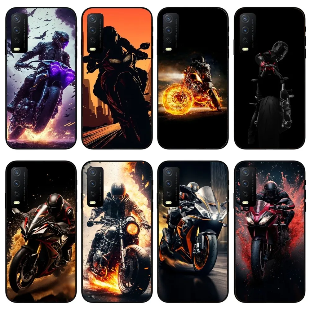 Motorcycle Rider Mobile Cell Phone Case for VIVO Y95 Y93 Y31 Y20 V19 V17 V15 Pro X60 NEX Black Soft Phone Cover Funda