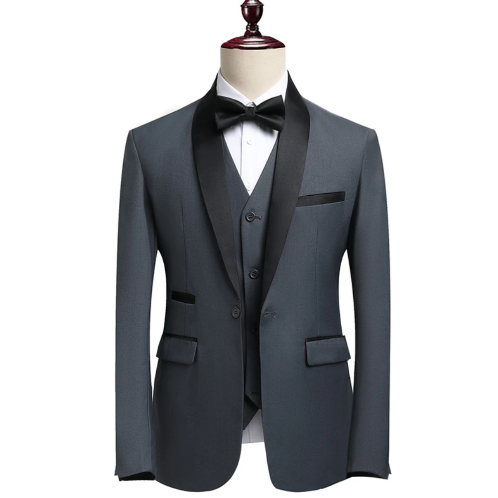 

Men's 3-pieces Smooth Suit Set, Elegant One Button Wedding Groom Wear, Casual Slim Fitted Tuxedo, Plus Size, Office Business