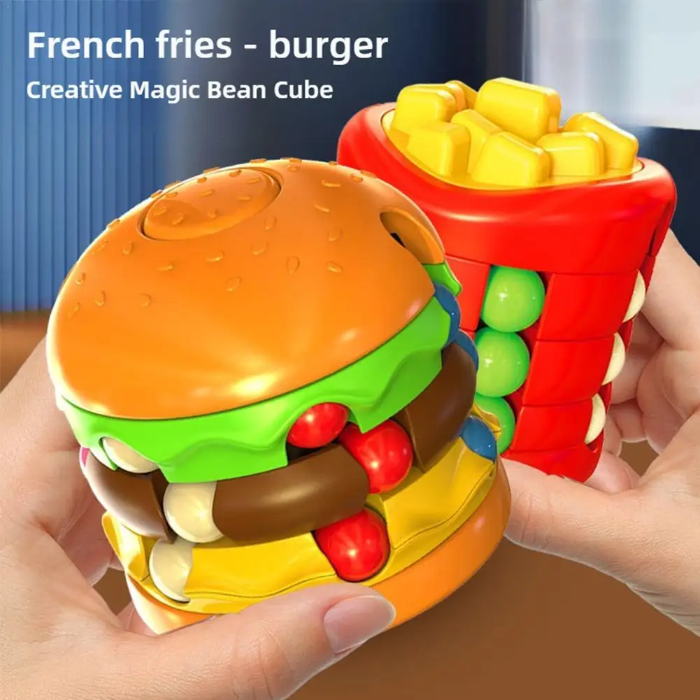 Hamburger French Fries Mini Rubik's Cube Stress Relief Fidget Gyro Children's Educational Toy Decompression Creative Gift