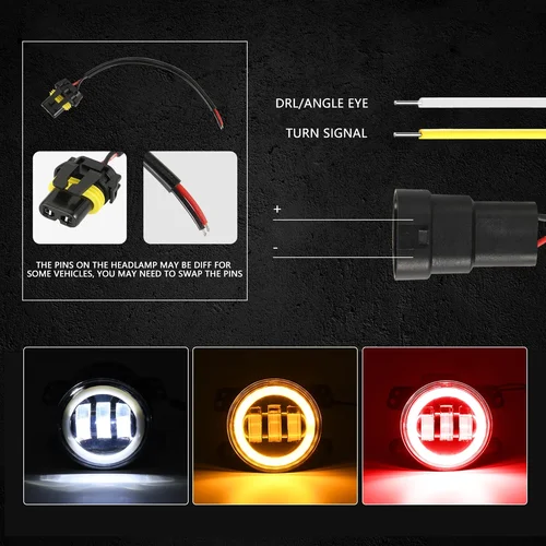 Imagen 2 del producto Luz LED de ojo de Ángel de 4 pulgadas, luz LED DRL roja/azul, luz antiniebla alta, anillo de Halo ámbar blanco DRL para Jeep Wrangler JK TJ Dodge Journey