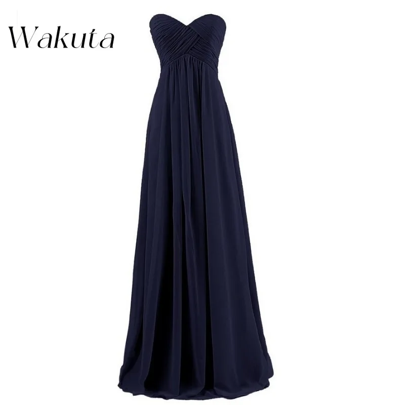 Wakuta Retro Bustier Strapless Chiffon Bruidsmeisjes Groepsavondjurken Eenvoudig getailleerde slanke geplooide vloerlange banketjurken