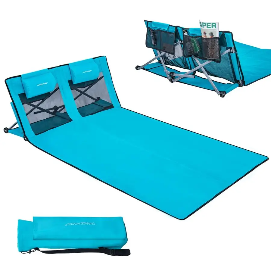 

Beach Mat Lounge Chair for Adults Foldable, Max 110Kg Lounge Mat with Back Support, 600D Oxford 72x42 Widen Beach Seat with Rem