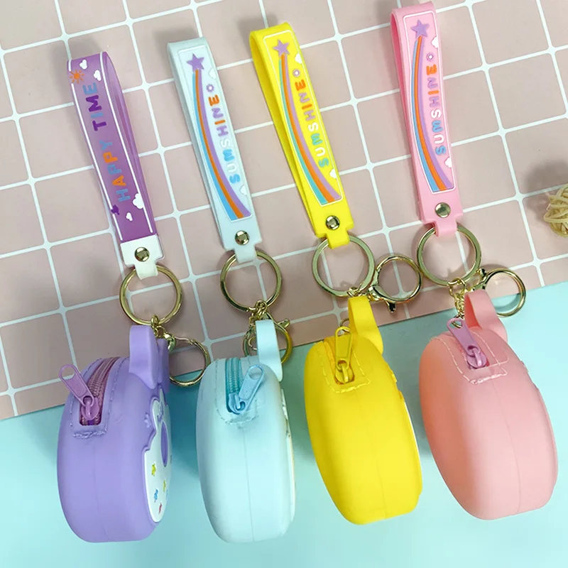 Dos desenhos animados Donut Coin Purse Chaveiro, Silicone Mini Bow Storage Key Ring, Estudante Bag Pendant, Telefone Charme, Namorada Presente