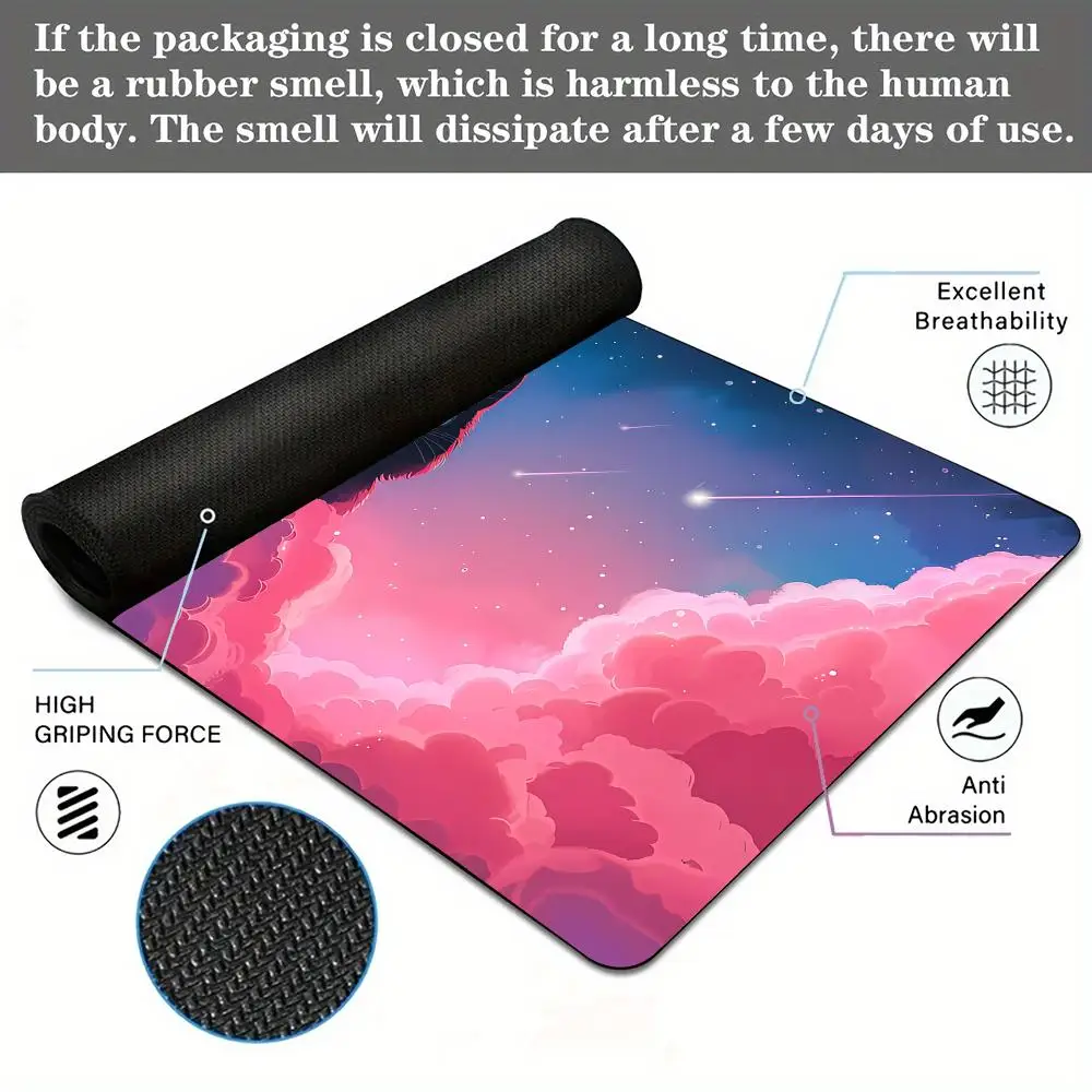 Alas Mouse Desain Ilustrasi Kucing Romantis dengan Tepi Jahitan, Alas Meja dengan Dasar Karet Anti-Selip, Aksesoris PC, Alas Gaming, Mousepad